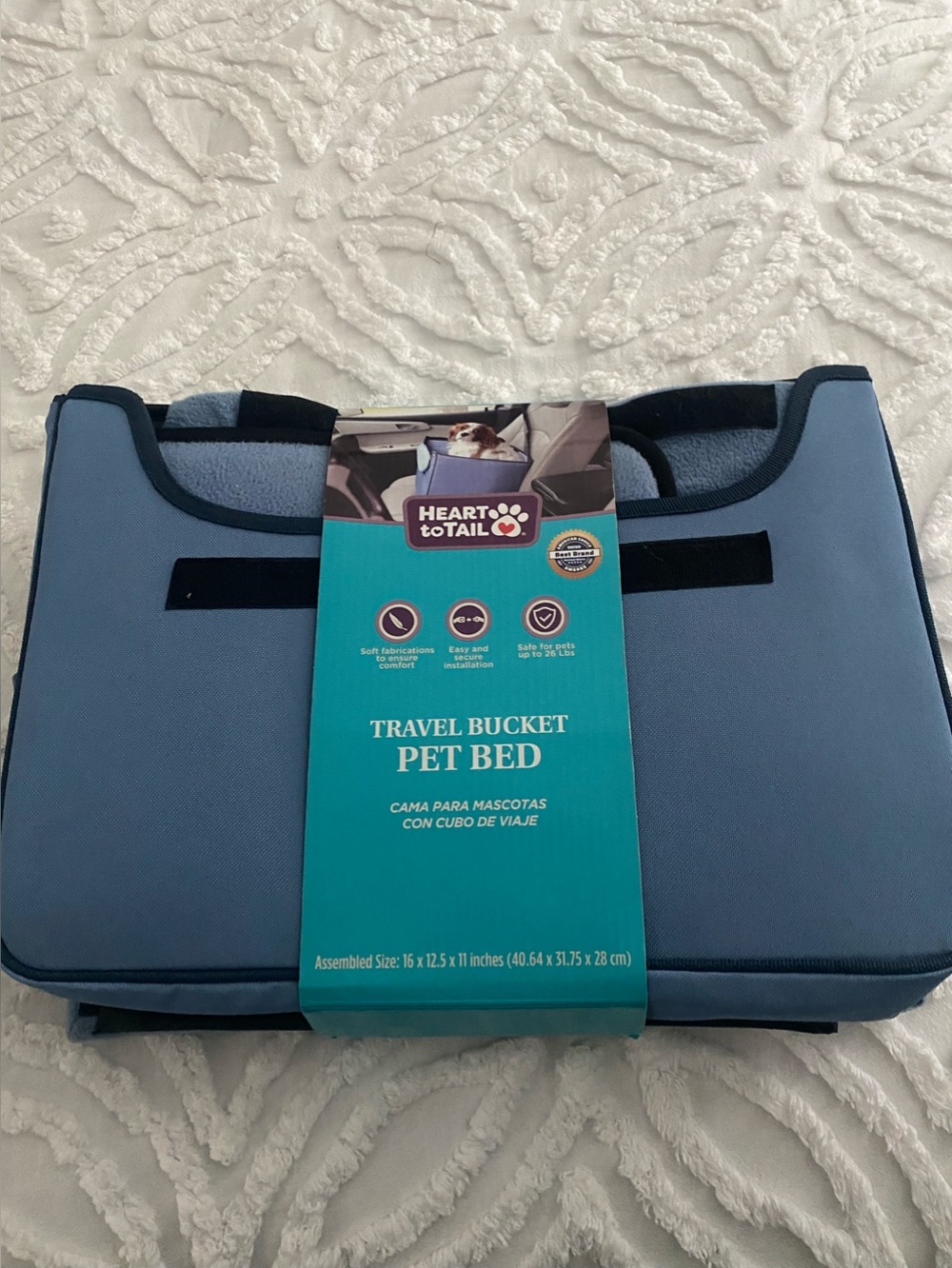 Heart to Tail Travel Bucket Pet Bed - Blue